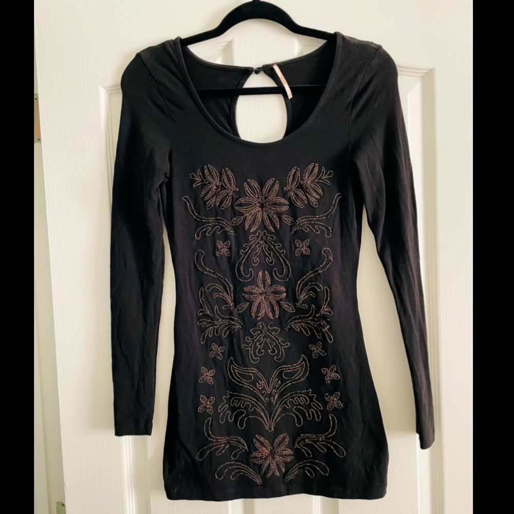 Free People Black Bodycon Embellished Dress XS